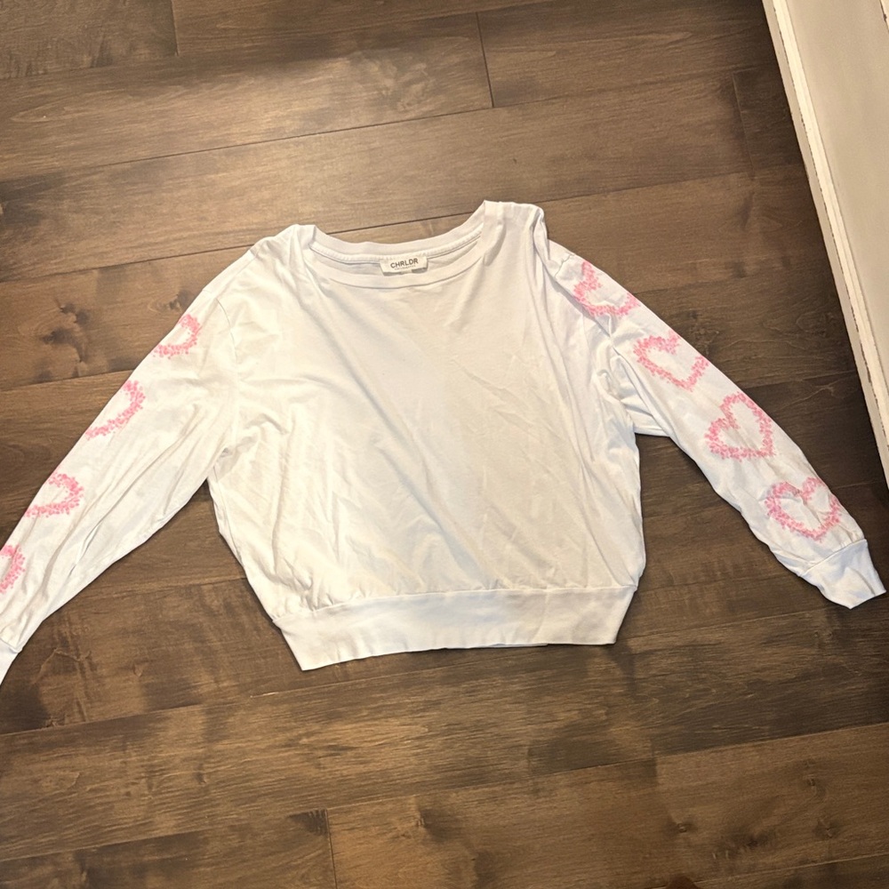 CHRLDR White and Pink Heart Sweater